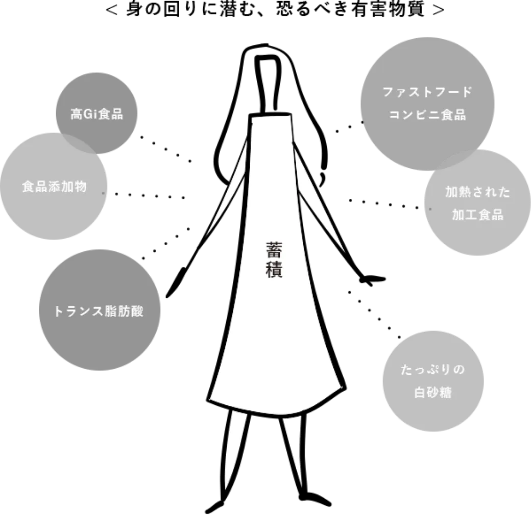 身の回りに潜む、恐るべき有害物質 高Gi食品/食品添加物/トランス脂肪酸/ファストフード/コンビニ食品/加熱された加工食品/たっぷりの白砂糖